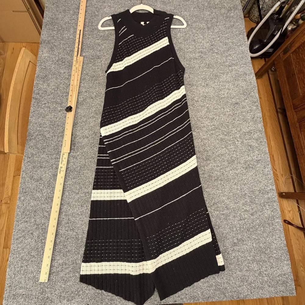 Anthropologie Black and White‎ Striped Sleeveless Midi Dress Large #677